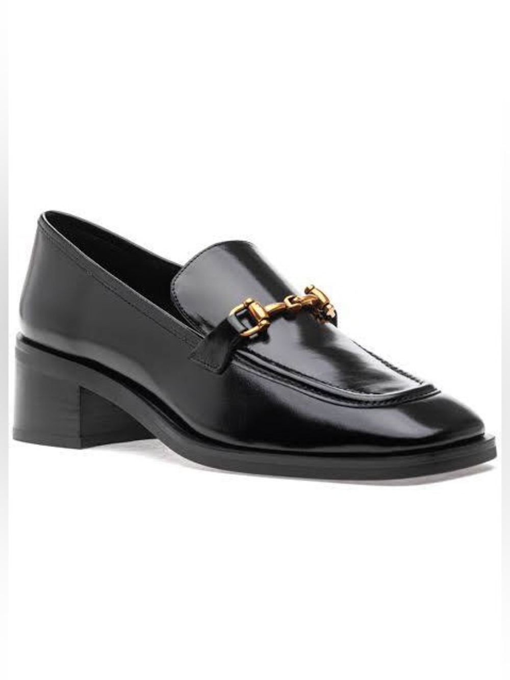 Jeffrey Campbell Black Leather Horsebit Block Heel Loafers Size 7